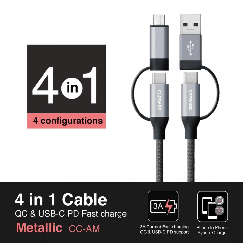 Capdase Metallic USB-C/USB-A to USB-C/Micro-USB 4-in-1 Cable (1.5M)