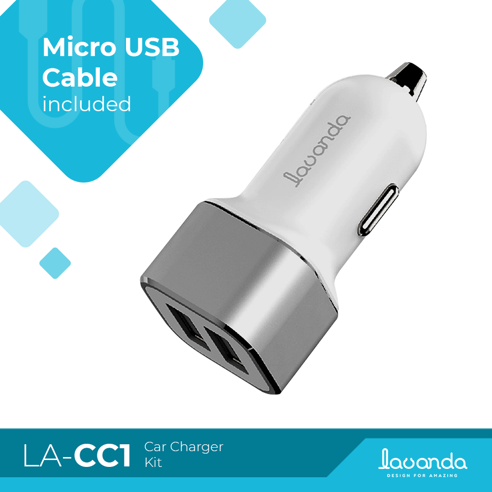 Lavanda Dual USB Car Charger with Micro USB Cable