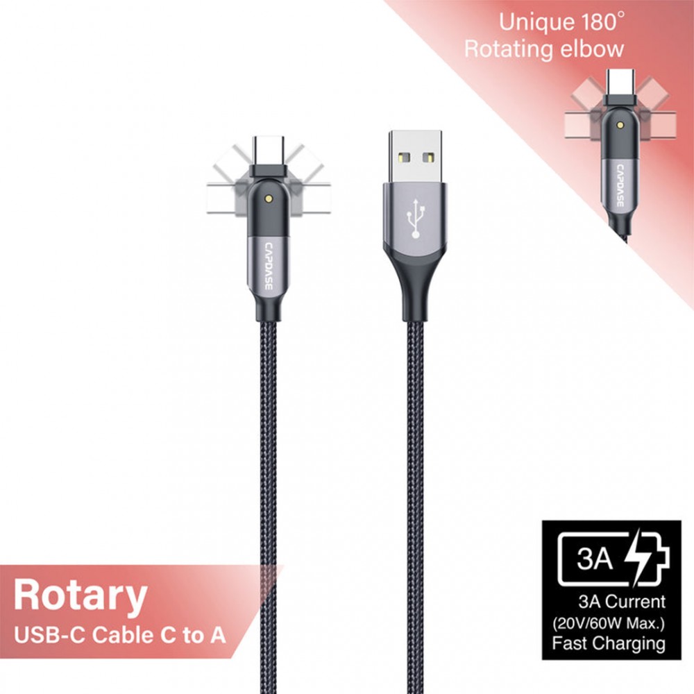 Capdase Capdase Cable Rotary Cable USB-C to USB A CA-3A_2M - Space Grey/Black (4894478023236)