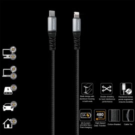 Capdase Capdase Cable Sync & Charge Metallic Lightning to USB-C_1.5M  - Space Grey/Black (4894478020068)