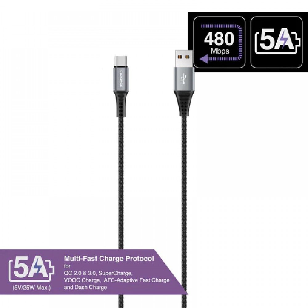 Capdase Capdase Cable Sync & Charge Multi Standard Metallic USB-C to USB A CAM2-5A_1.5M  - Space Grey/Black (4894478022338)