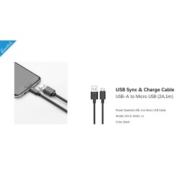 Capdase Capdase Cable Sync & Charge Power Essential USB A to Micro USB 2A 1M Sync and Charge Cable - Black (4806530882897)