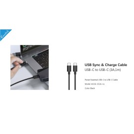 Capdase Capdase Cable Sync & Charge Power Essential USB C to USB C 3A 1M Sync and Charge Cable - Black (4806530882910)