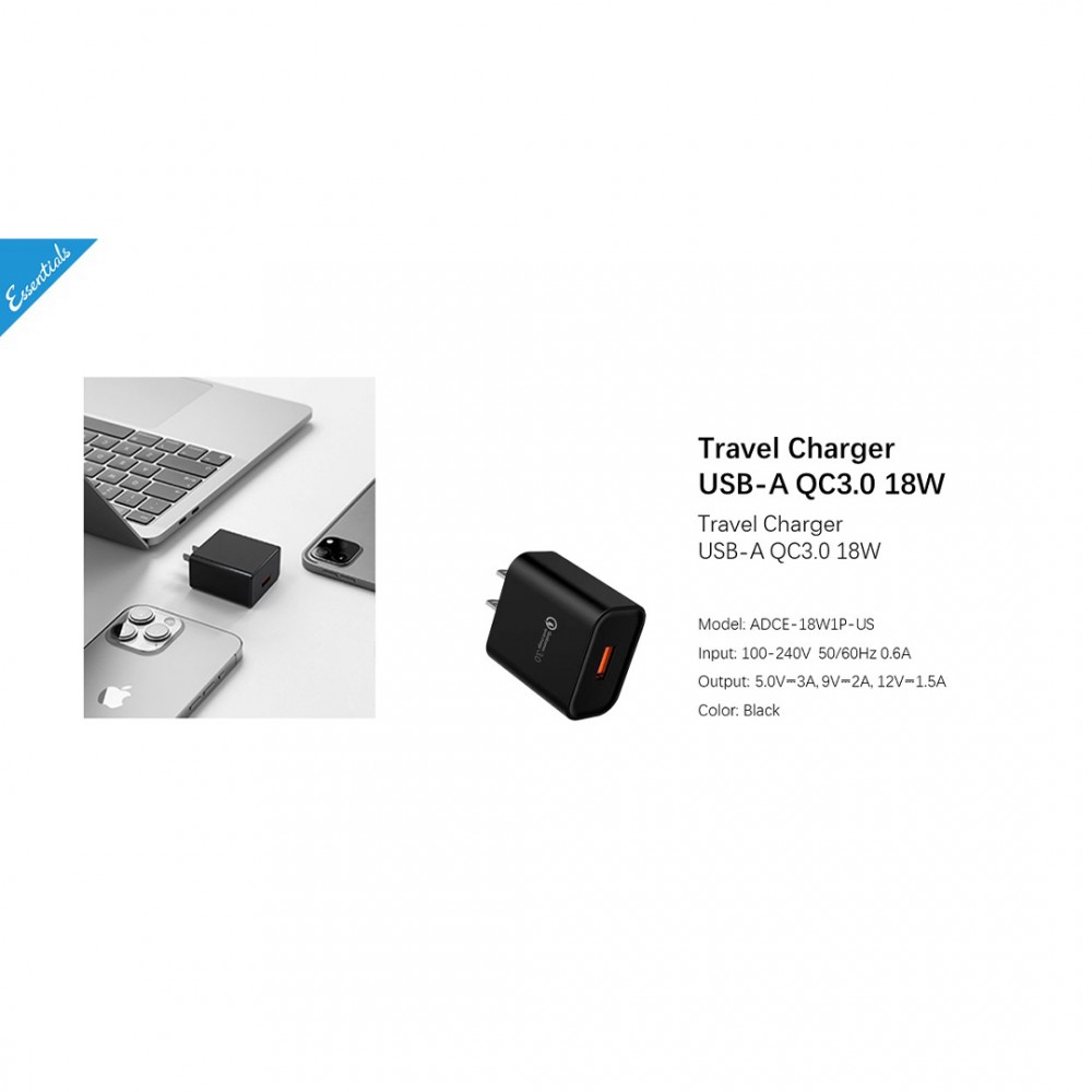 Capdase Capdase Charger - Power Essential 18W QC3.0 USB A Port Adaptor - Black (4806530882958)