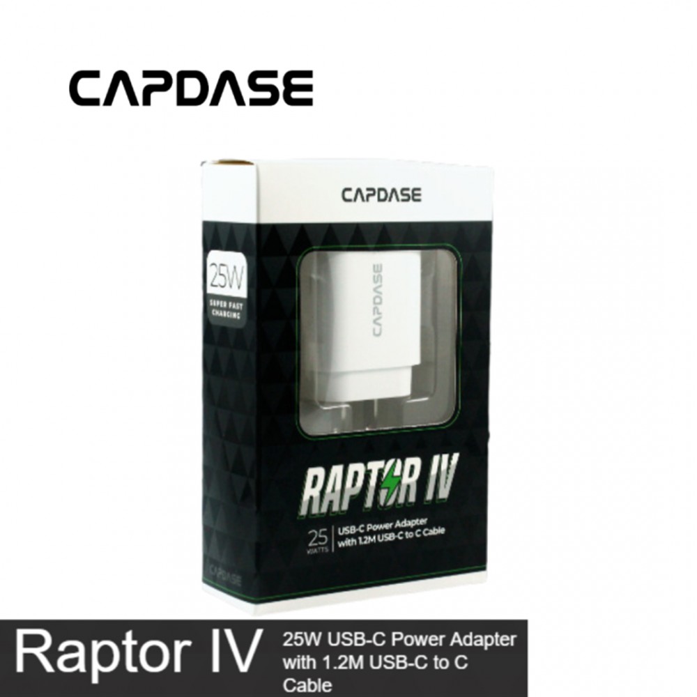 Capdase Capdase Uni USB C Multi Port Adator Raptor IV 25W C-PD SUPER Fast Charger with C to C Cable - White (4806530882699)